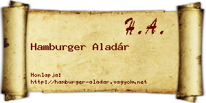 Hamburger Aladár névjegykártya